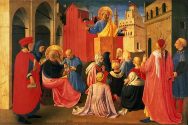 (détail) du Linaiuoli Triptyque, prédelle montrant Saint Pierre prêchant